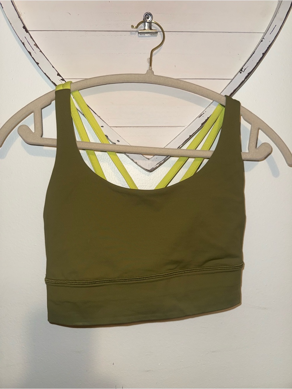 Lululemon Energy Longline Bra B-D cup Bronze Green/ Electric Lemon